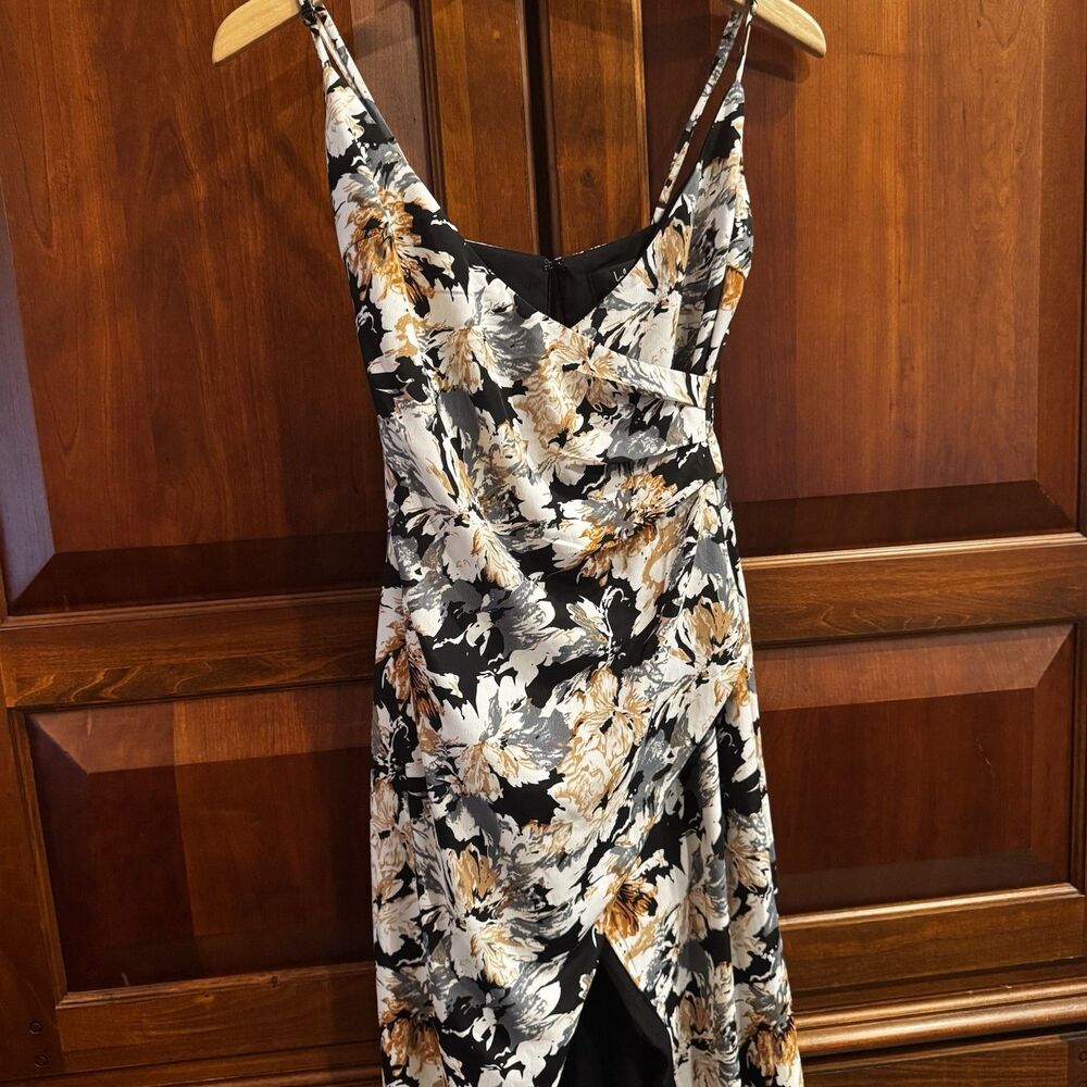 Lulus Floral Midi Dress Black White Sleeveless Slit Bodycon XS No Zip - Picture 12 of 16